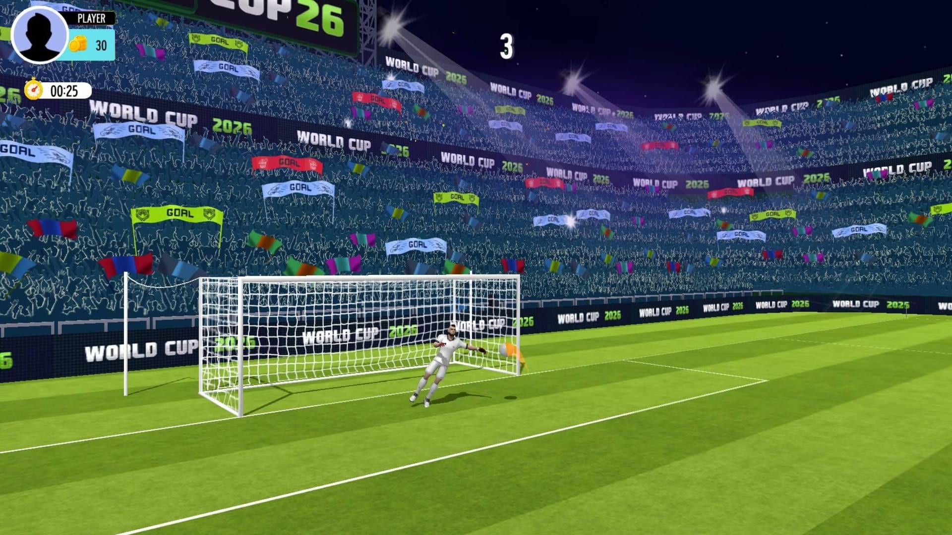 Penalty Shooter: Soccer Cup 2026 — Timer Mode: racing the clock to rack up goals while the keeper guards the goal