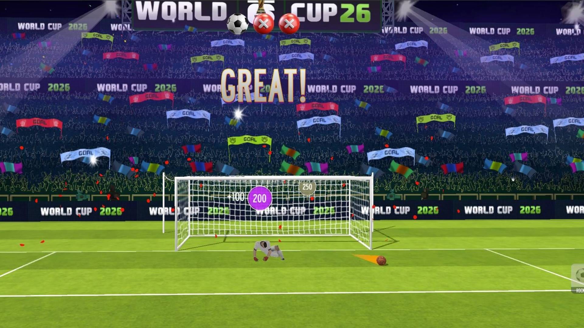 Penalty Shooter: Soccer Cup 2026 — GREAT! Nailing the target zone for a perfect-rated penalty in Target Mode